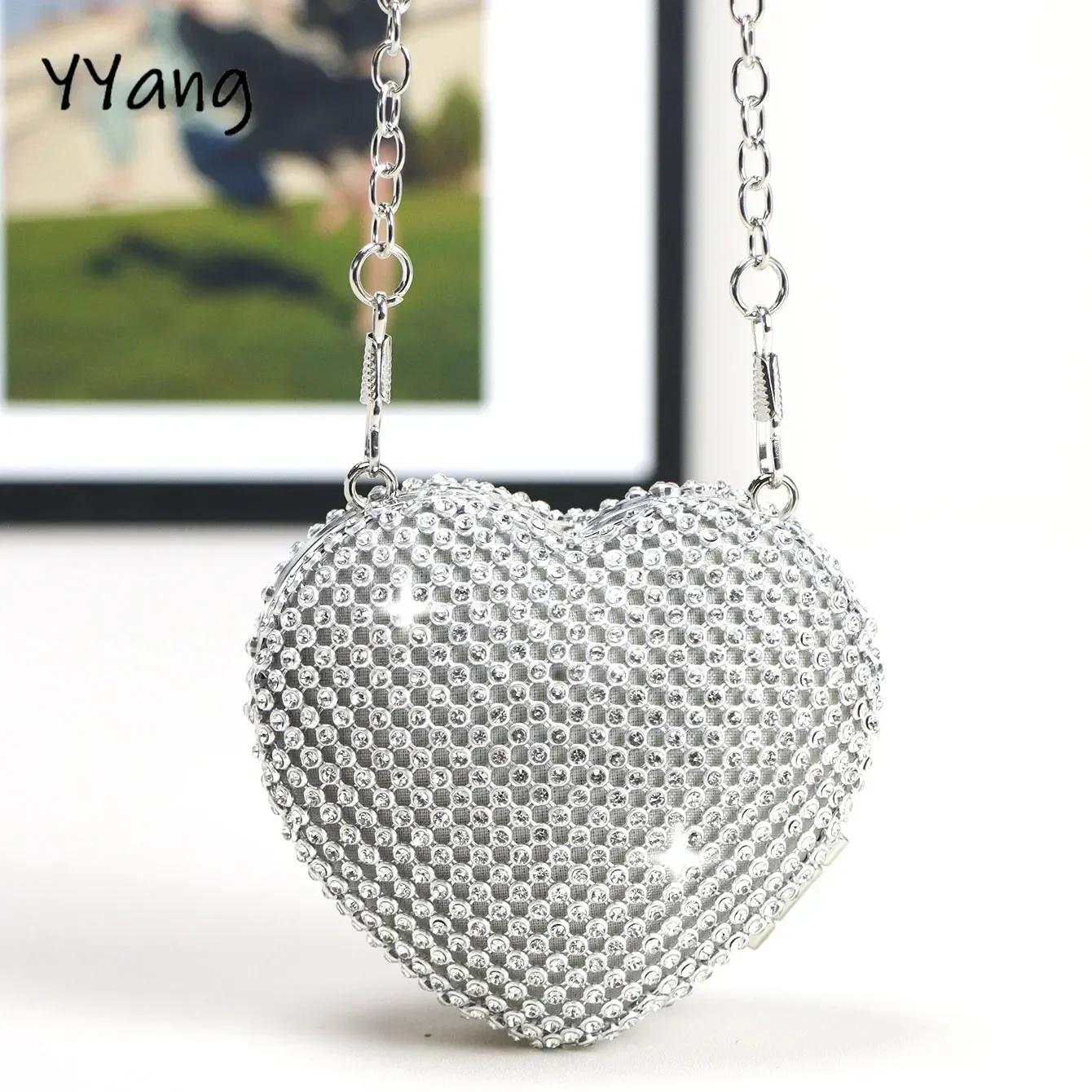 Bolsas mensageiro em forma de coração para mulheres, bolsa pequena para dia, anel de dedo de diamantes, jantar, casamento