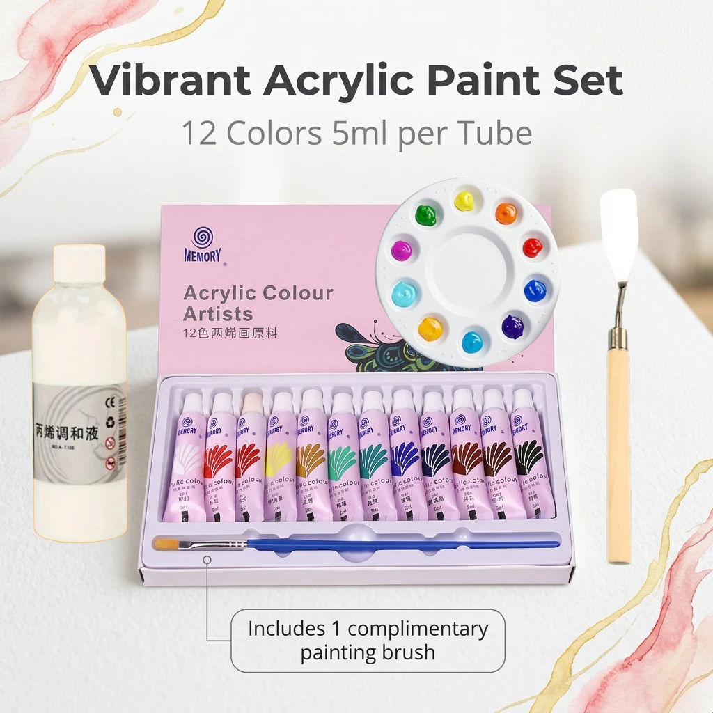 12/24 Colors 5ml Each Acrylic Painting Pigments Set with Scraper Mixing Palette And 100ml Blending Liquid for Artists