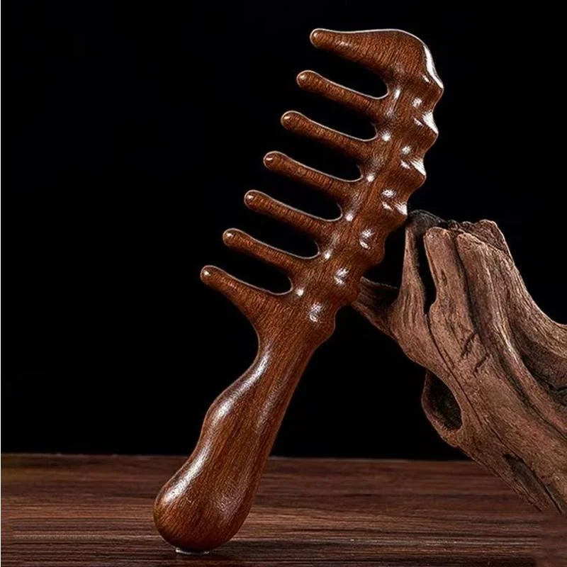 Natural Sandalwood Comb Wide Tooth Anti-Static Head Scalp Scraping Massage Wooden Comb for Long Thick Straight Curly Hair