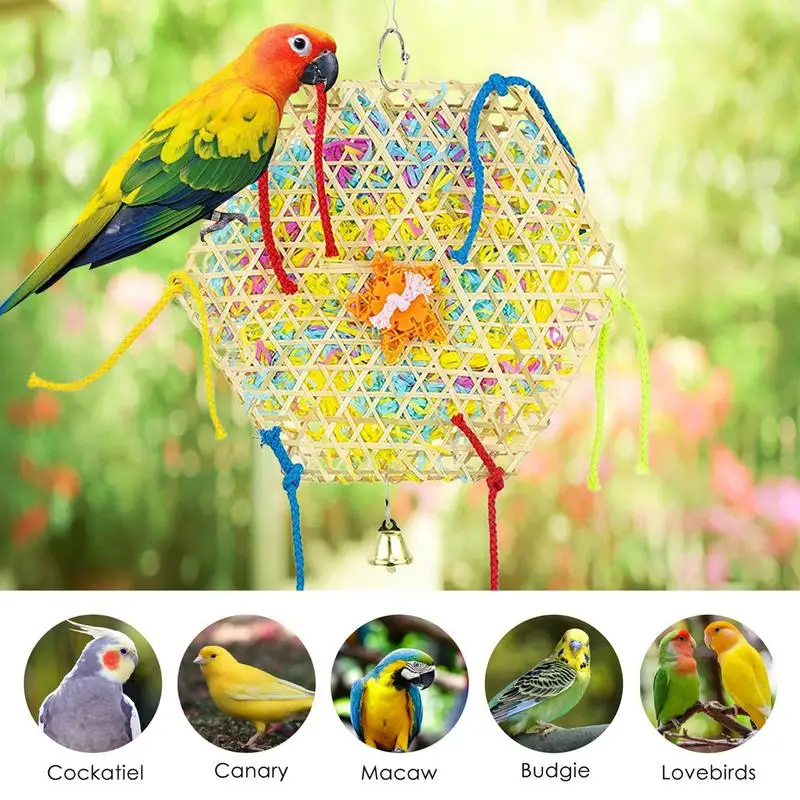 Macaw Toys Foraging Shredder Toy Multicolored Soft Hexagonal Foraging Climbing Bird Suspension Chew Toys Finch