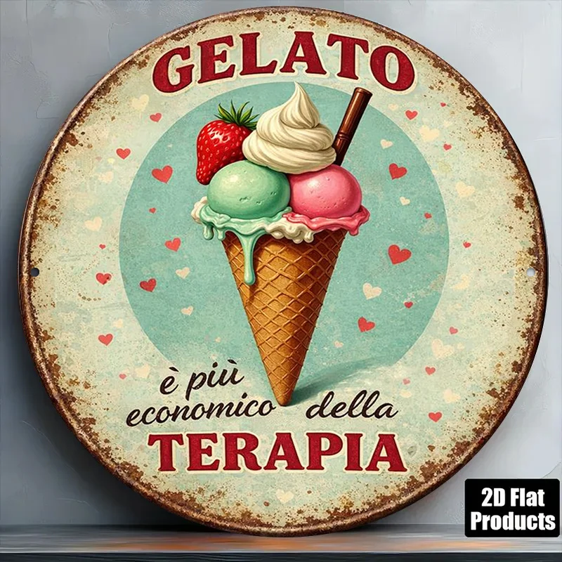 2D Flat - 1pc 8*8In/20X20Cm 2D Flat Round Sign, Vintage Plaque about 