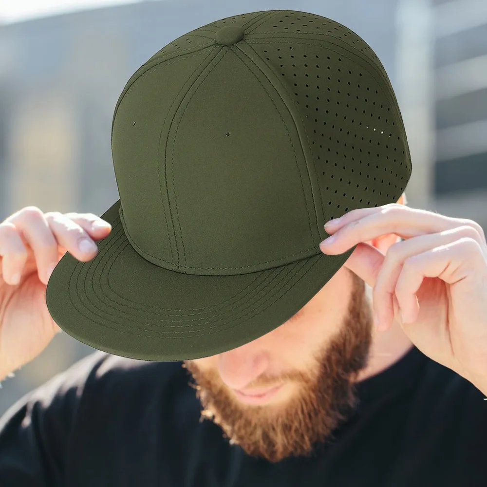 High Quality Full Closed Mens Baseball Cap 6 Panels Solid Flat Brim Stretchy Caps Breathable Causal Trucker Hat