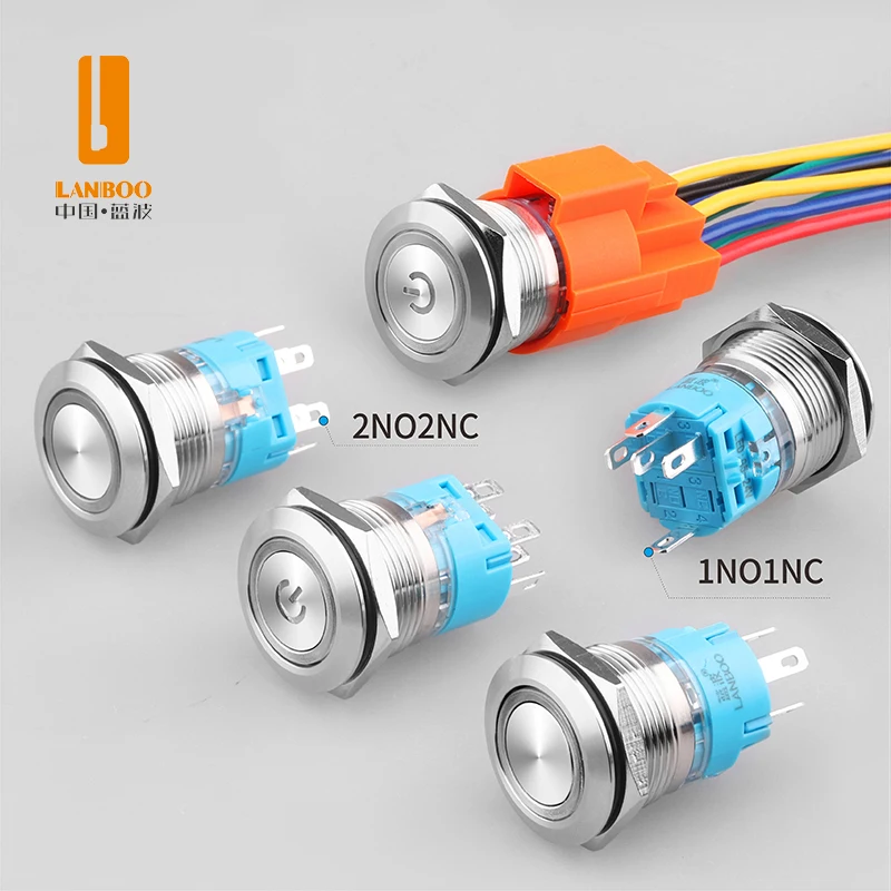 LANBOO Economy 19MM brass nickel plated metal push button switch 1NO1NC 2NO2NC For modification and equipment purposes