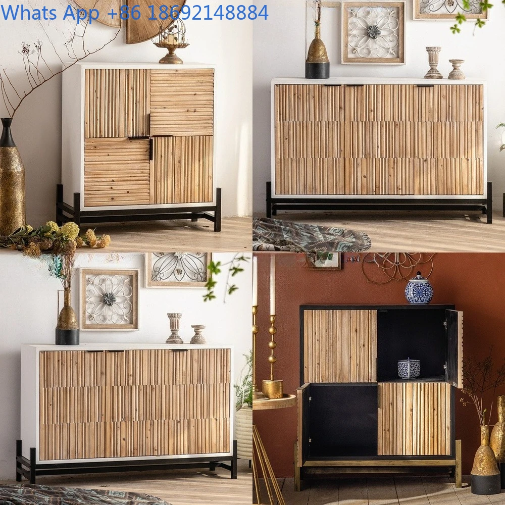 Retro Style Dining Cabinet with Four Doors for Storage and Entryway Use