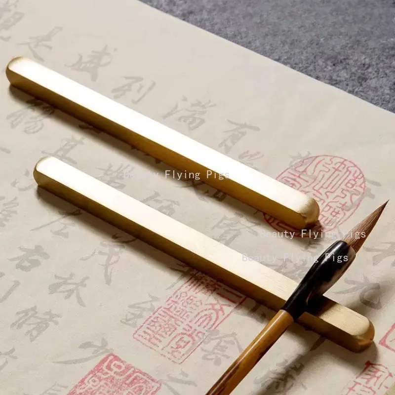 1pc Solid Metal Paperweight Ruler Chinese Calligraphy Paper Press Heavy Metal Paper Weight for Brush Painting Office Desk Decor