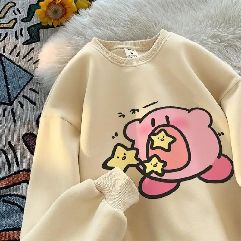 Kawaii Cute Kirbys Hoodie Loose Round Neck Student Top for Boys and Girls Autumn and Winter Cartoon Anime Top Gift for Children