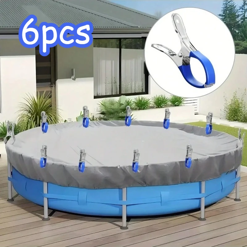 

6 шт. сверхмощные зажимы для покрытия бассейна — нержавеющая сталь с синими ручками, ветрозащитные безопасные крепления