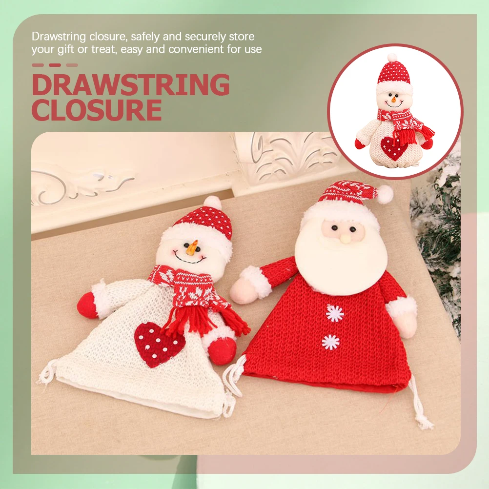 

Snowman Candy Bag Fabric Durable Drawstring Gift Pouch Christmas Party Favor Xmas Wrap Storage Pouch Reusable Bags with Handles