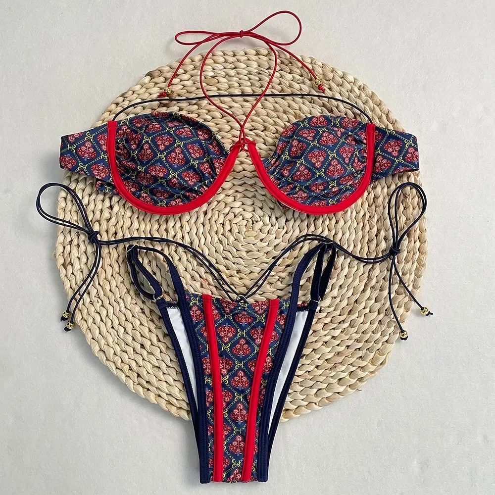 

Bathing Suit Women Hot Selling Bathing Suit New Summer Bikini Set Fashion Sexy Micro Bikini Lace Print Bikini Floral on Vacation