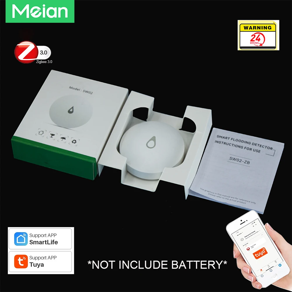 Meian ZigBee 3.0 Sensor keamanan, pendeteksi kebocoran, celup air banjir, Sensor keamanan, peringatan ludah tahan air, rumah pintar