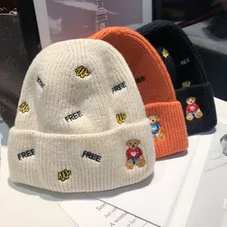 Gorros de lana con dibujos animados para hombre y mujer, Gorros gruesos y cálidos de punto, para invierno