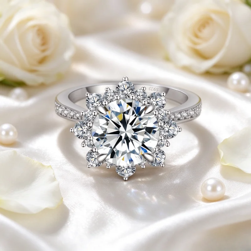 925 Sterling Silver 2ct Flower Moissanite Rings D Color VVS1 Wedding Bands Moissanite Halo Rings Fine Jewelry for Women Man Gifts