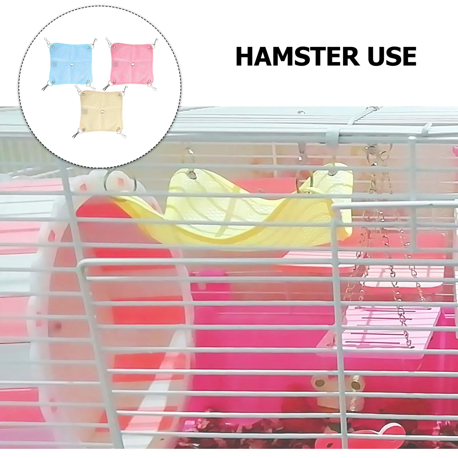 

3pcs Pet Mesh Hammock Hanging Bed Hamster Summer Cloth Eco-Friendly Durable Suspension Type with Metal Hooks Vertical Cage