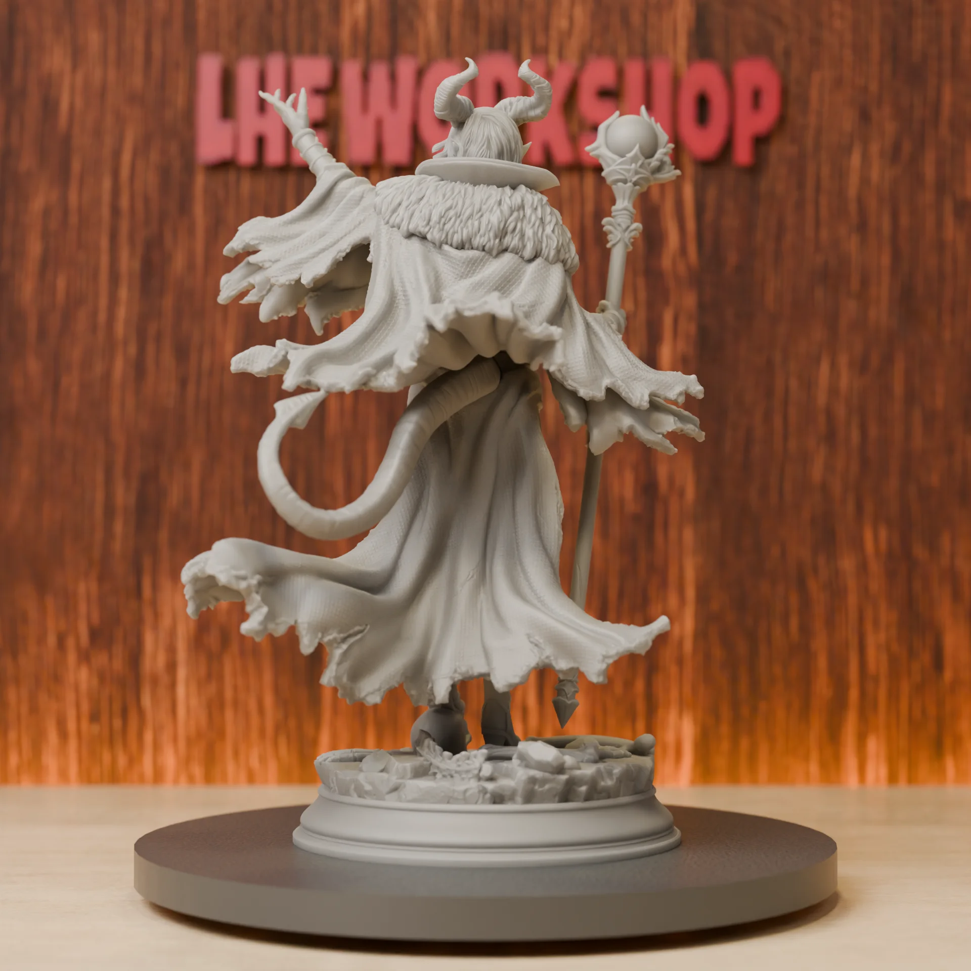 Tiefling Sorceress Miniatures | 28mm-75mm | Resin 3D Printed DND Pathfinder Mini | Unpainted Grey