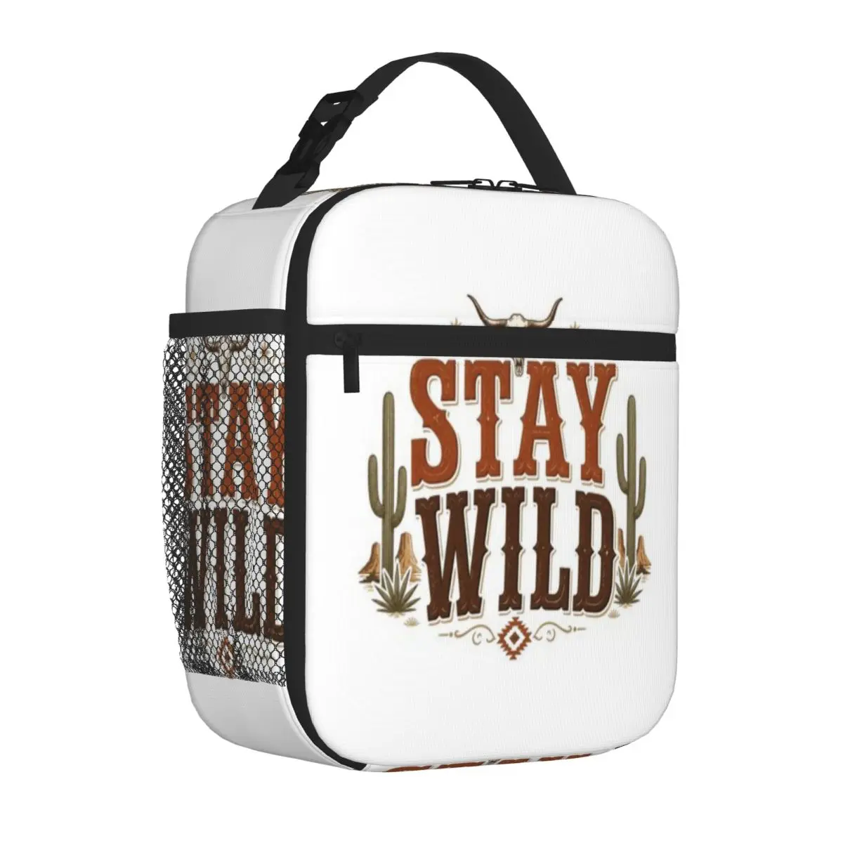 Hot Sale Stay Wild - Bold Western Typography Desert Design Nylon Texture Shoulder Lunch Bag Newborn Food Storage Food Tote Bag