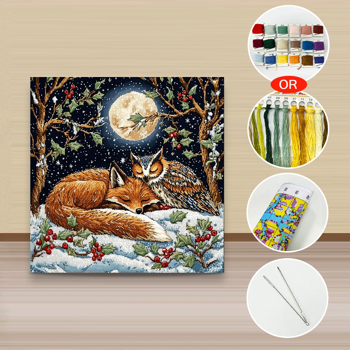 1 Stück 40x40 cm/15,74 Zoll, 11CT/14CT Kreuzstich-Set, DIY Valentinstagsgeschenk, Stickerei-Set für Festivals, Tiere – Detail 3
