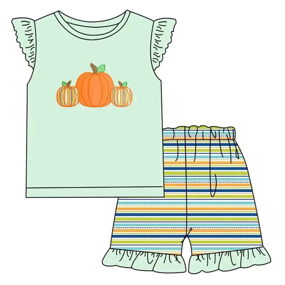 Thanksgiving boutique children's walking pearl pumpkin print shorts lace girls boys plaid shorts set milk silk