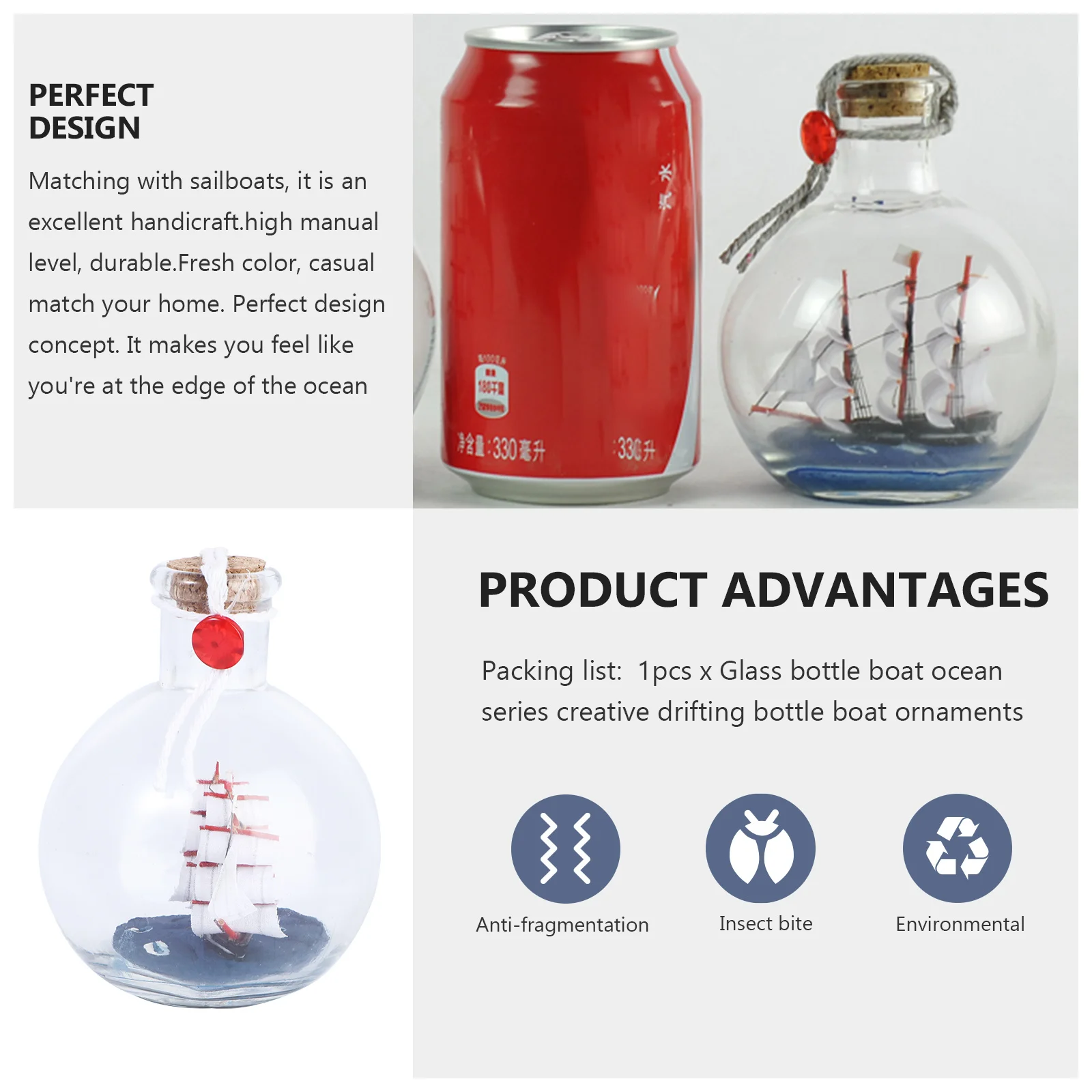 

1Pcs Drift Glass Bottle Ornament Desktop Decorative Craft Fresh Indoor Adornment Tabletop Decor Drift Bottle Ornament