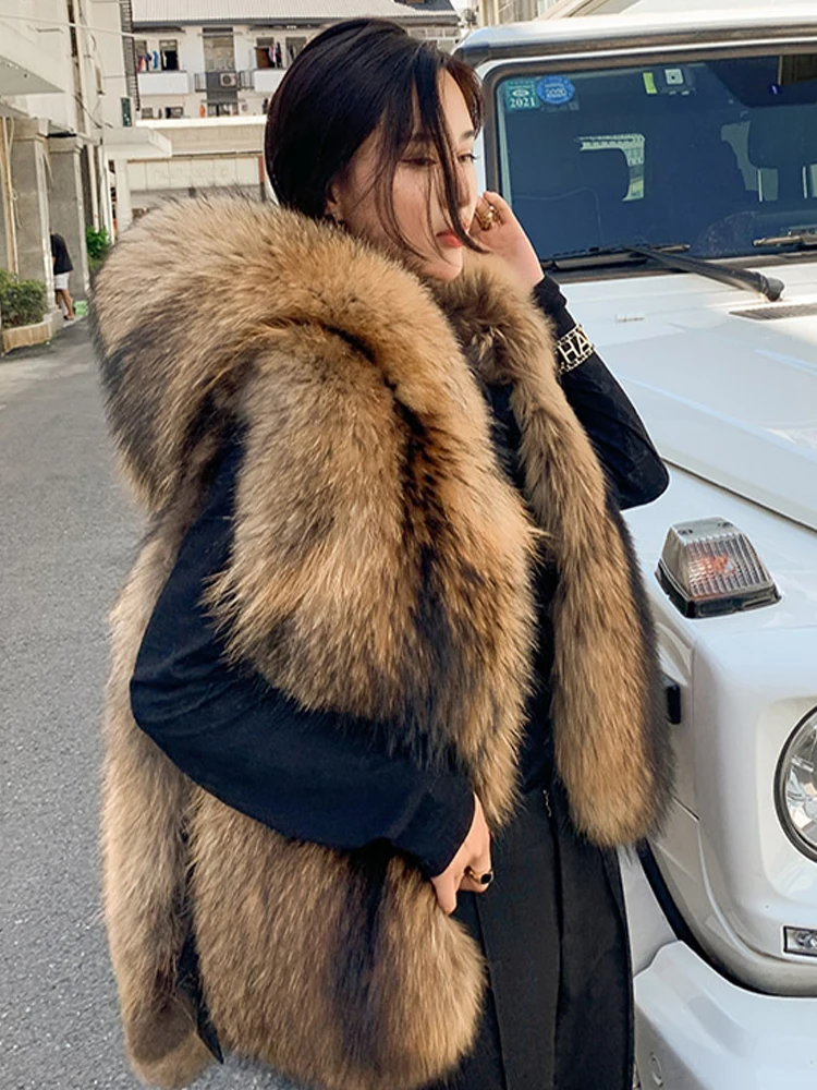 

Woman winter Whole skin natural raccoon fur jacket real fur coat furry fur jacket thick warm party Fashion Popular in Europe Ame