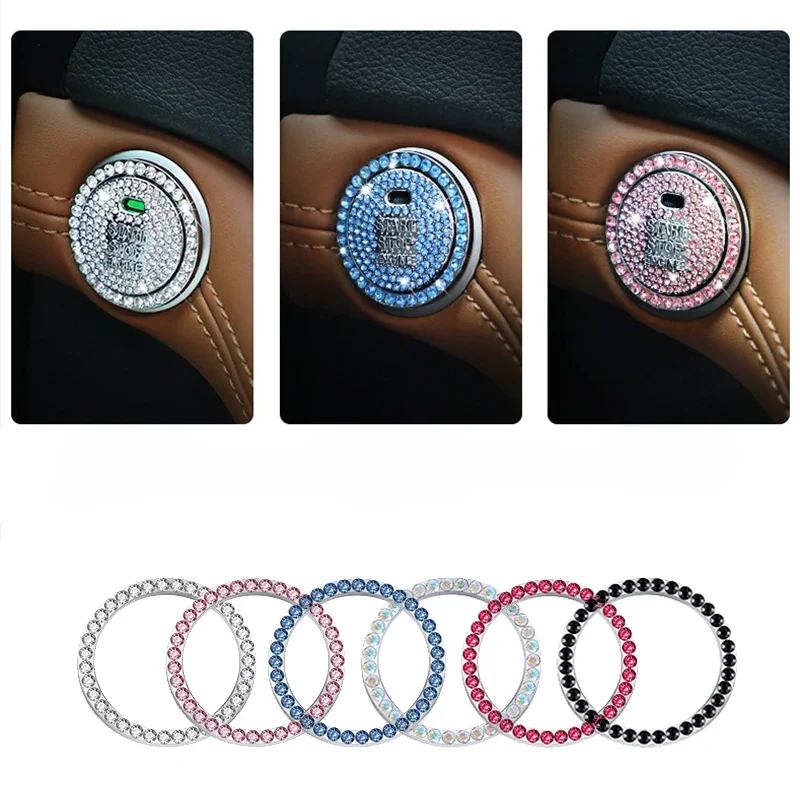 Car with Diamond One Key Start Button Decorative Stickers Start Ignition Key Button Ring Creative Shiny Car Interior Accessories