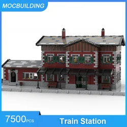 MOC Building Blocks Train Station Passenger Car Signal Tower Model Transportation Display Architecture Collection Toys Gifts