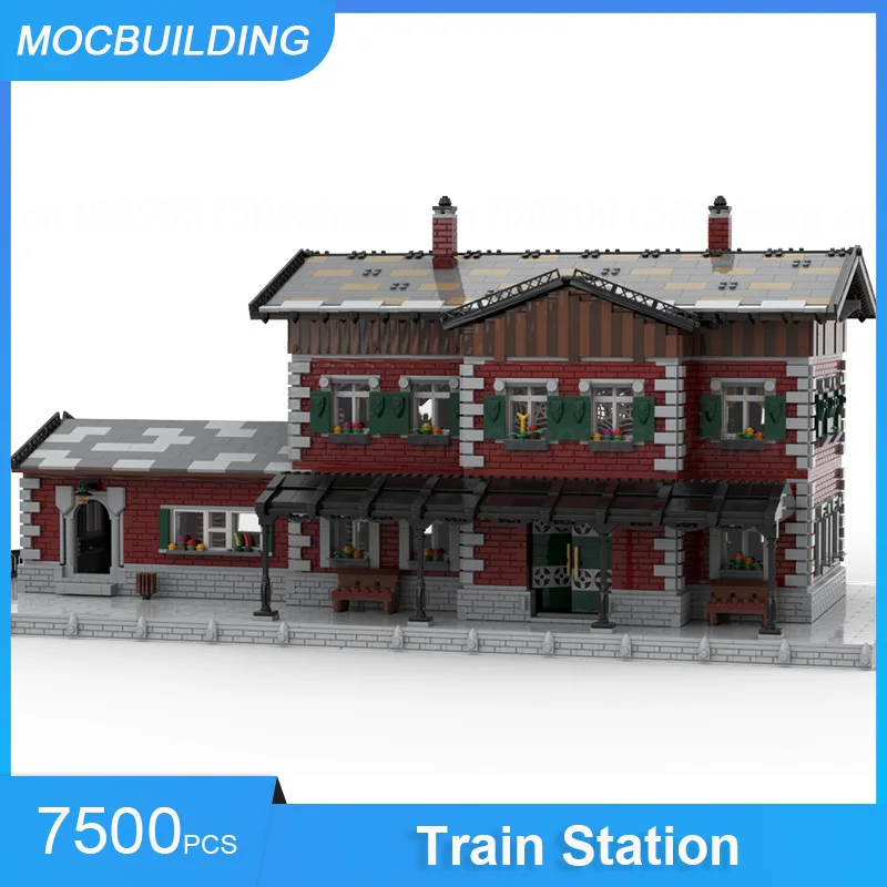 MOC Building Blocks Train Station Passenger Car Signal Tower Model Transportation Display Architecture Collect Xmas Toys Gifts