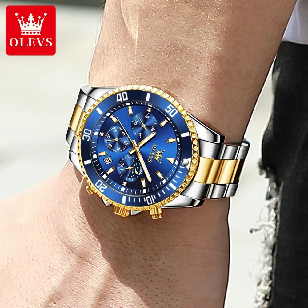 OLEVS Watches Men Waterproof Luxury Big Face Stainless Steel Day Date Quartz Analog Dress Watches for Men Reloj para Hombres