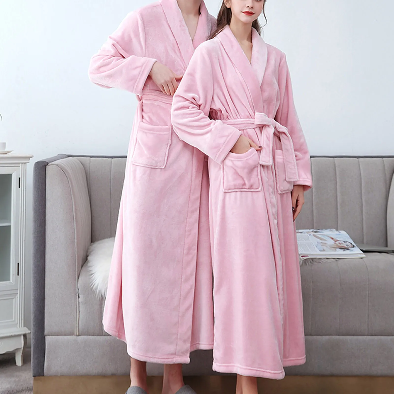 Cozy Bathrobe Luxurious Men\'s Hooded Bathrobe with Adjustable Belt Ultra Soft Absorbent Male Robe with Pockets Plush Solid Color