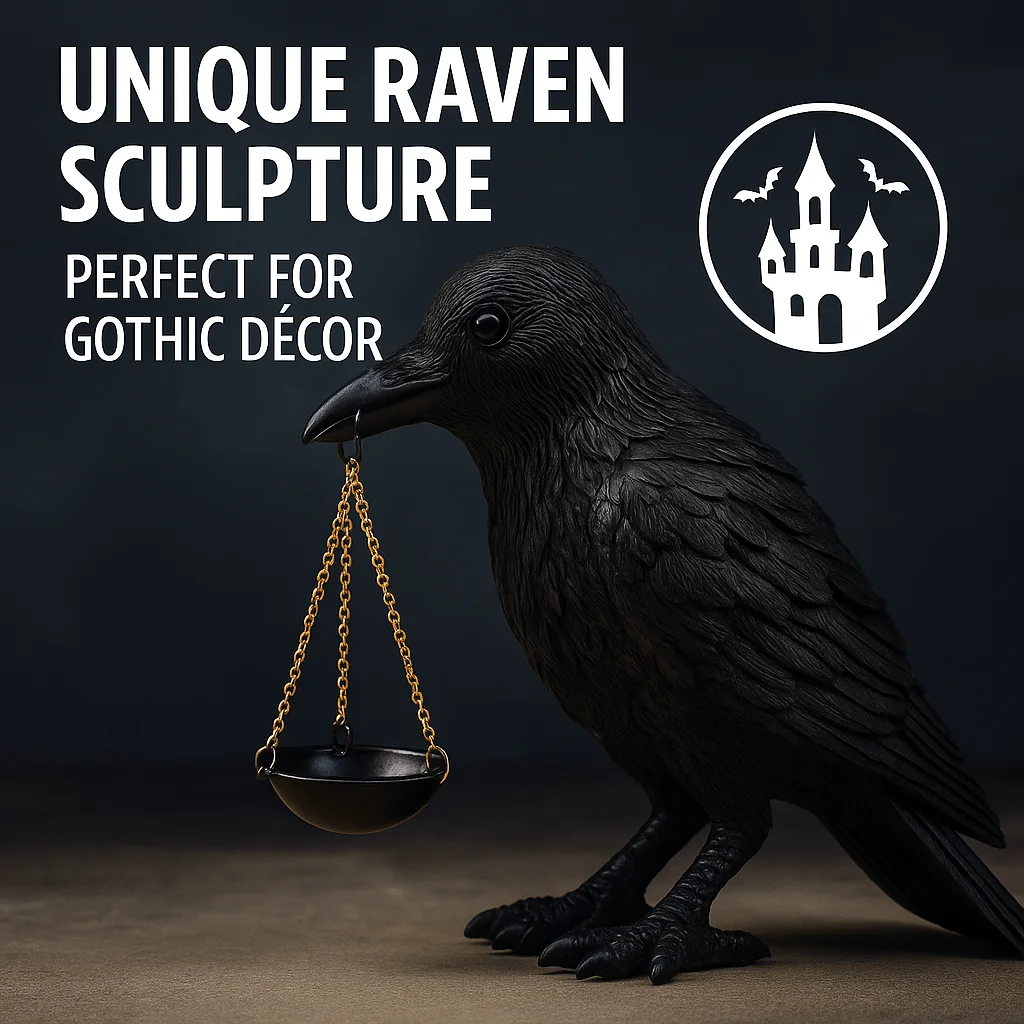

Gothic Resin Crow Candle Holder Halloween Home Decor Black Raven Figurine Vintage Bird Lamp Stand Sculpture