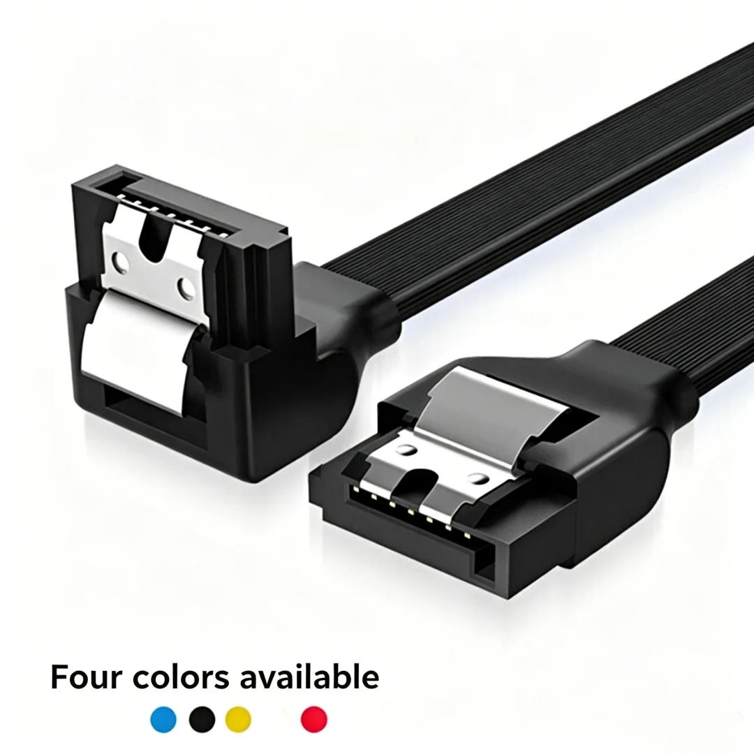 Cable de datos SATA 3.0 de alta velocidad, 0,4 m, recto y en ángulo recto, cable plano para disco duro SSD, negro, rojo, amarillo, azul, cuatro colores