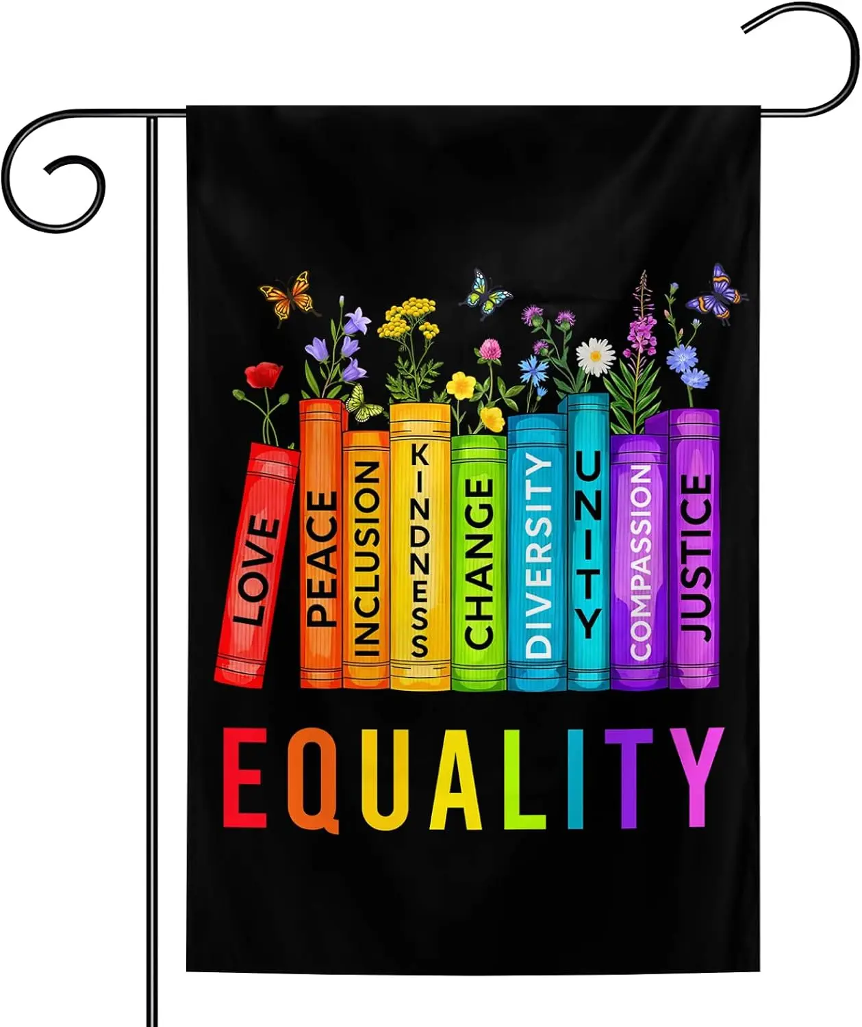 Books Flowers Butterflies Equality Garden Flag 12 x 18 Inch Double Sided Colorful Love Peace Inclusion Kindness Garden Flag  yyi