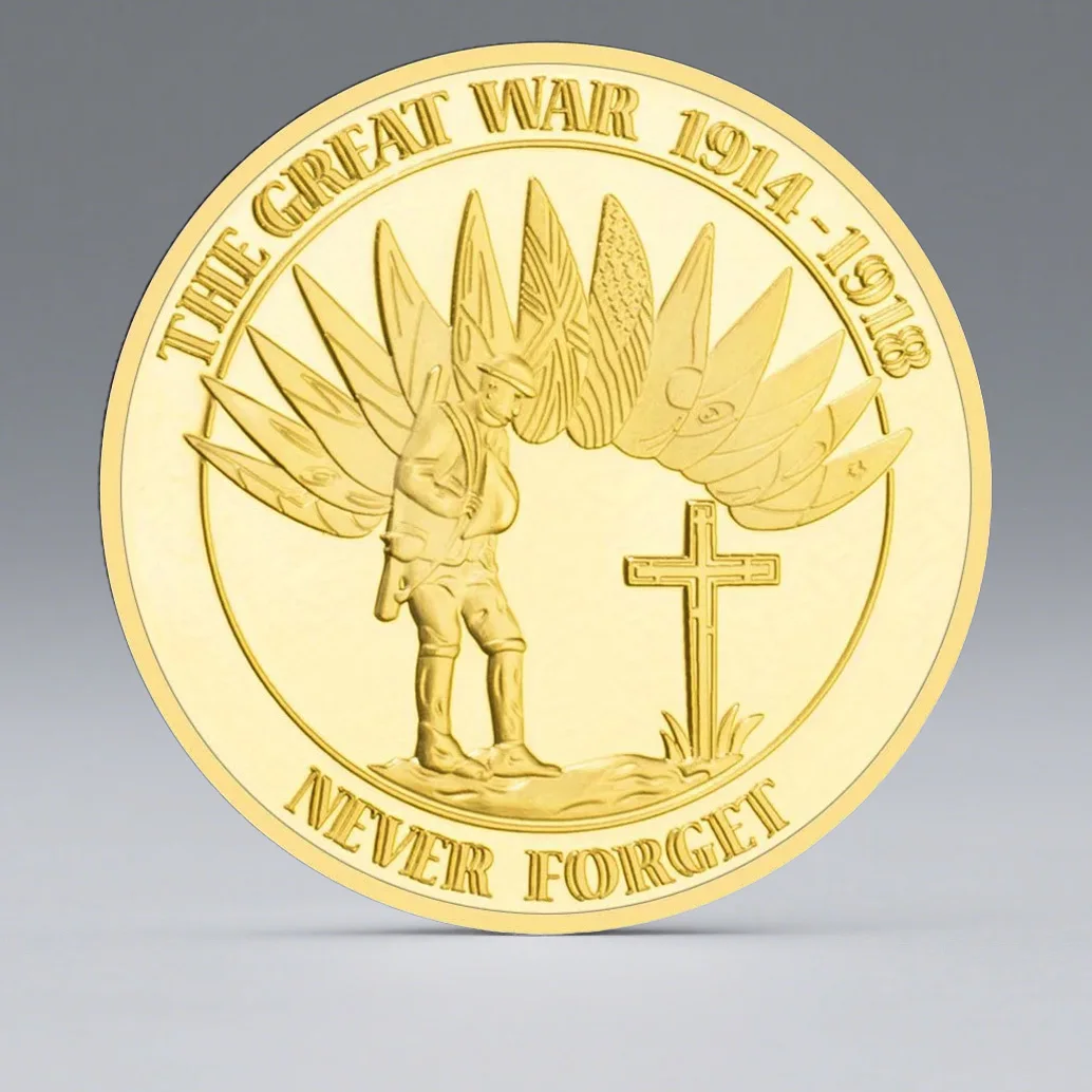 الذكرى المائعة 100 لـ WW I (1914-1918) عملة قابلة للجمع مطلية بالذهب لا تنسى أبدًا على العملة التذكارية