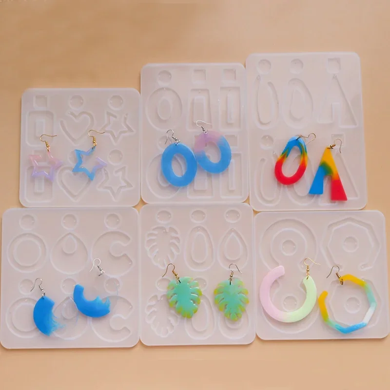 Geometric Model Earring Pendant Molds Silicone Resin Jewelry Casting Moulds Earring Hooks Handmade DIY Glue Dripper Molds