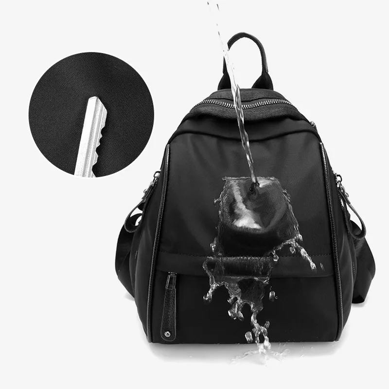 MOCHILA negra impermeable para mujer, bolsa de viaje de lona, pequeña, bonita, informal, coreana