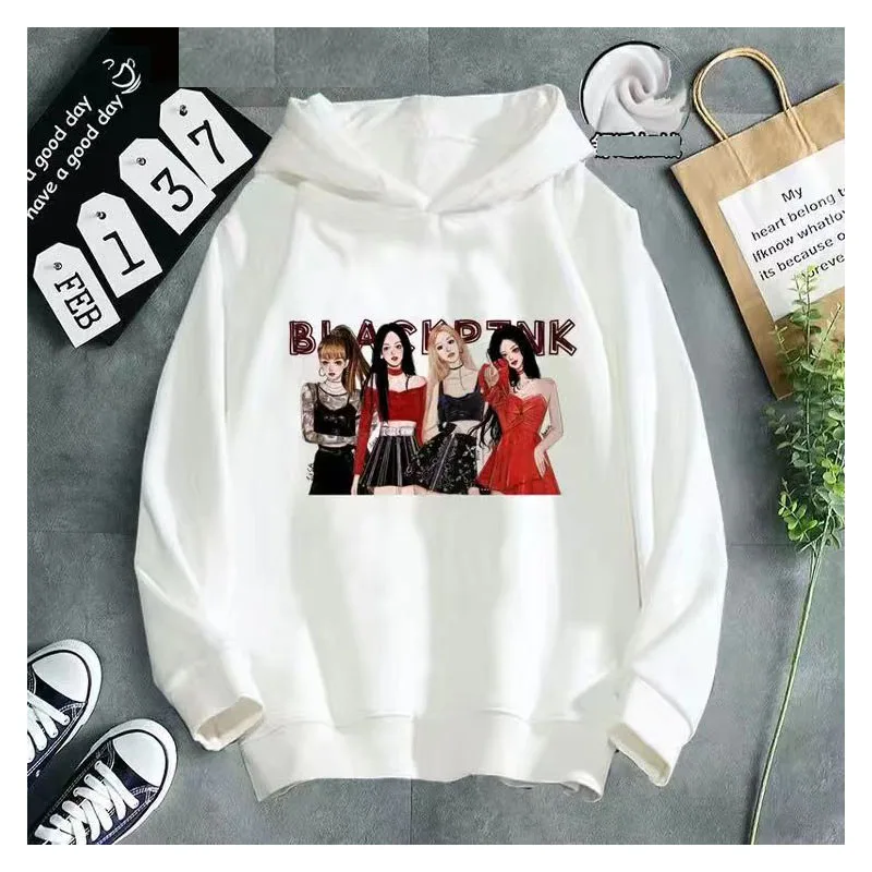 

Men women Cotton Fleece Hoodie black Graphic pink Print Hooded Sweatshirt Casual korean fans Pullover Warm Clothing Winter Tops