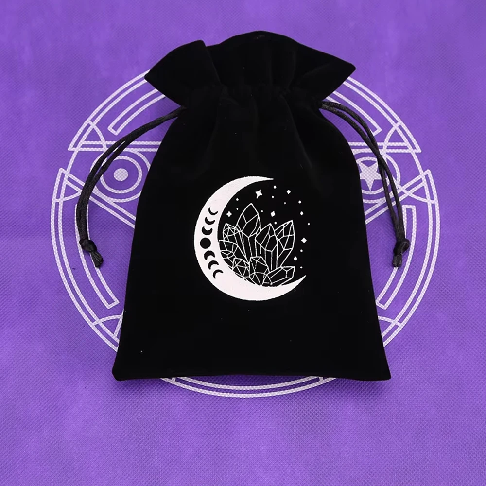 Velvet Drawstring Tarot Storage Bag with Embroidery Design