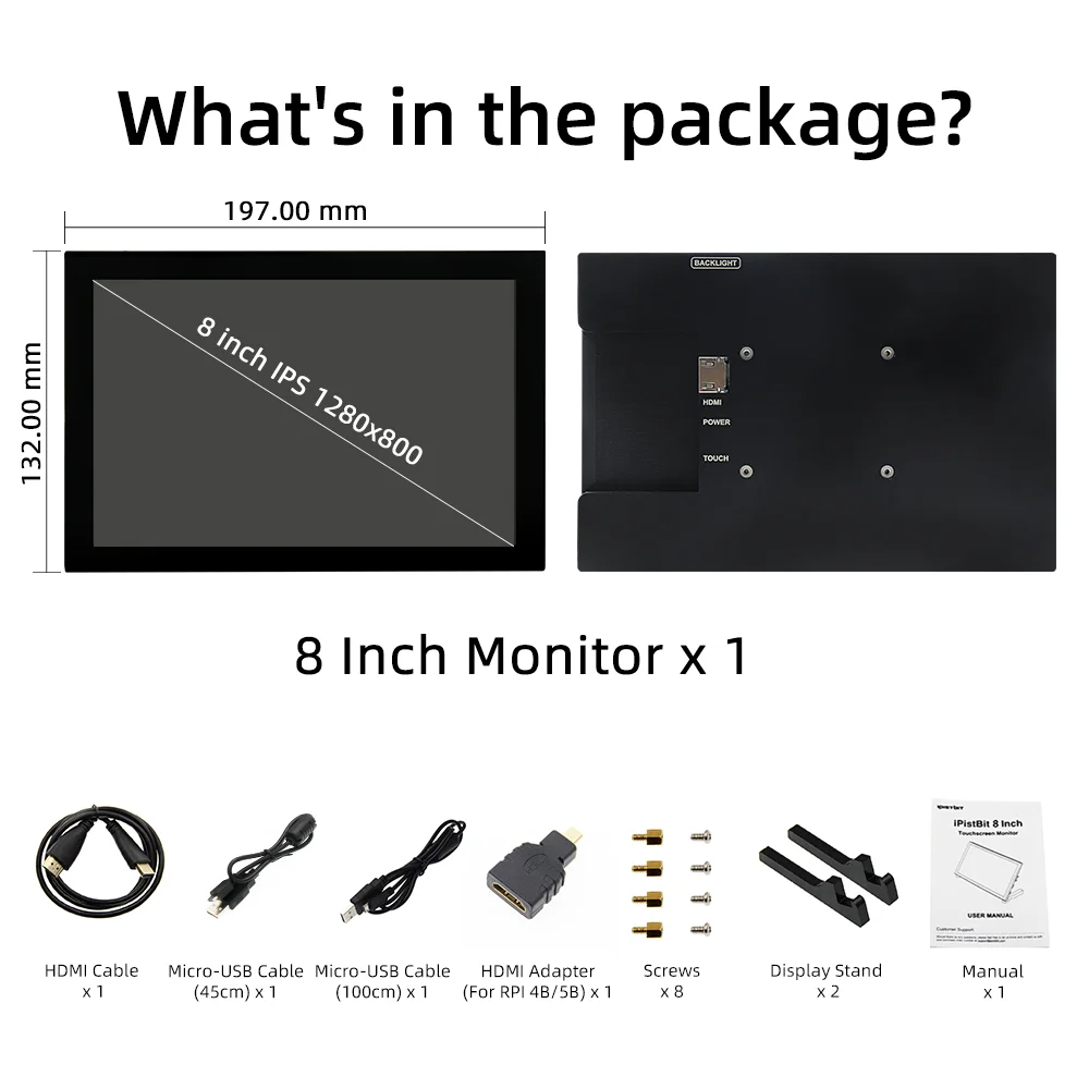 iPistBit 10.1 inch Capacitive Touchscreen Portable Monitor 1280x800 IPS Display For Raspberry Pi Win 8/10 LCD Display with Case