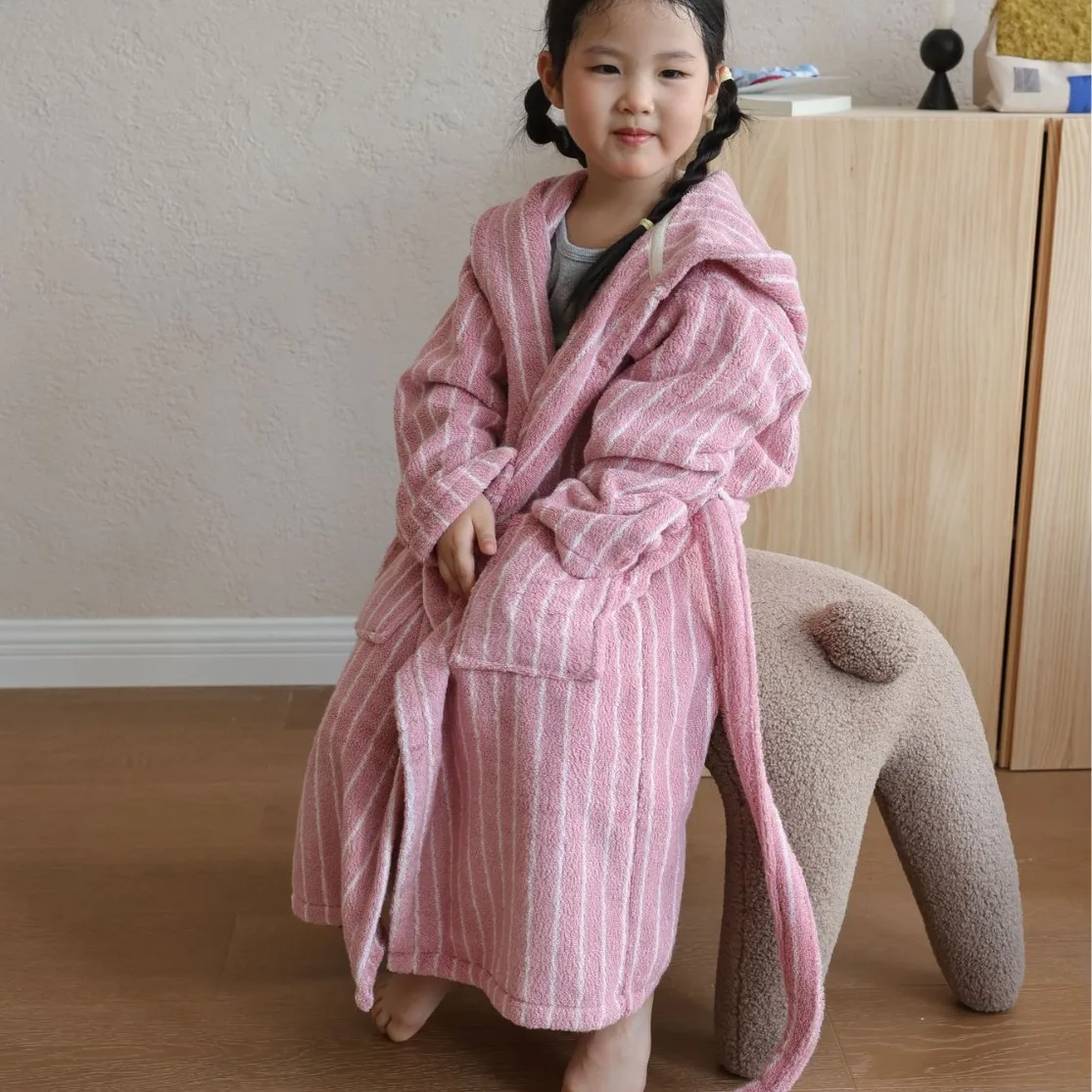 

Fashionable Striped Cotton Bathrobe Children's Bathrobe A-class Absorbent Bathrobe Combed Long Staple Cotton Bath Towels