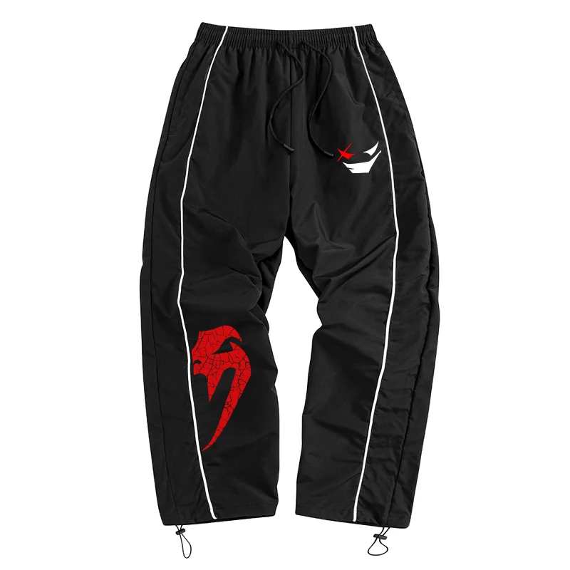 Men's Smiley Snake Print Trendy Sporty Pants with Lines Workout Running Trousers with Side Pockets Athletic Quick Dry Sweatpants