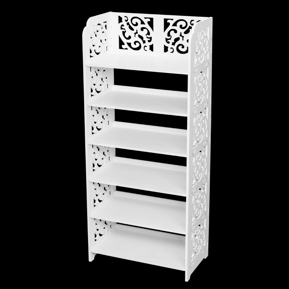 

Wood-plastic Board Six Tiers Carved Shoe Rack White A