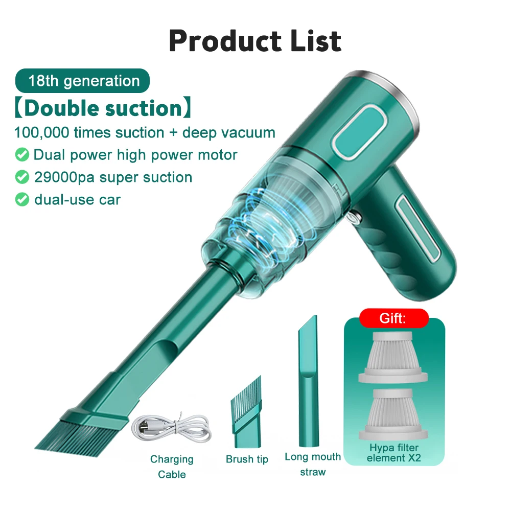 29000Pa Car Vacuum Cleaner Strong Suction Dust Catcher Cordless Handheld Wet Dry Wireless Vacuum Cleaner Air Duster For Car