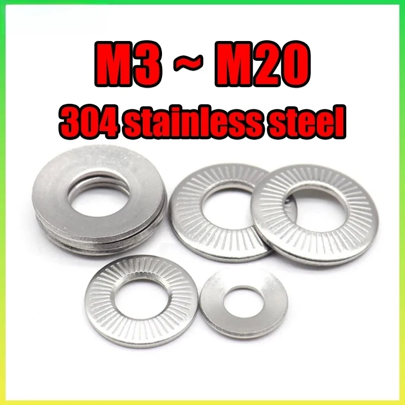 

M3 M4 M5 M6 M8 M10 M12 M16 M20 304 Stainless Steel Knurled Elastic Gasket Serrated Lock Washer Disc Spring Fastener