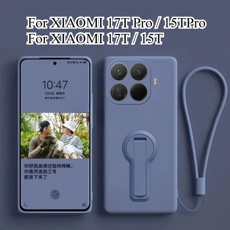 Flüssiges Silikon-Lanyard-Ständergehäuse, stoßfeste Hülle für XIAOMI 17T Pro, weiche TPU-Halterung, Rückseite für Xiaomi 15T 15TPro Bumper