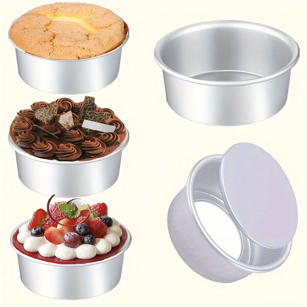 Moldes para pasteles redondos de aluminio antiadherentes, 2 uds., 4/5 pulgadas, fáciles de recoger con fondo desmontable, duraderos para Mini tartas de queso