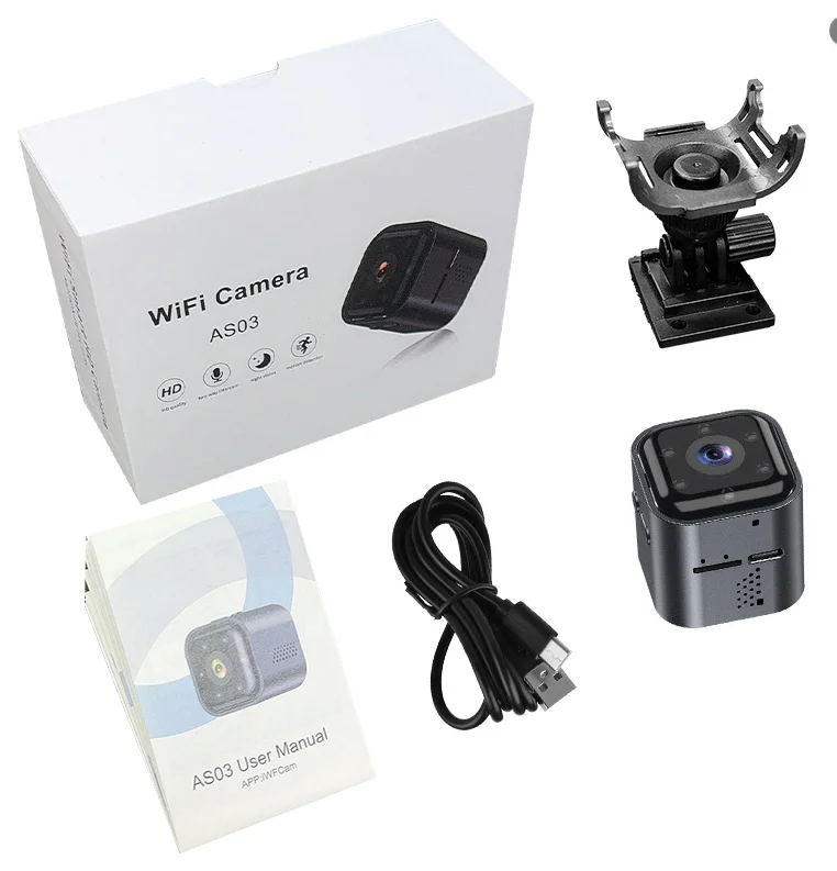 AS03-S كاميرا مراقبة ذكية تعمل بالواي فاي، كاميرا مراقبة صغيرة، ذاكرة كبيرة، إصدار عالي الدقة، كاميرا عمل لاسلكية تعمل بالواي فاي #6