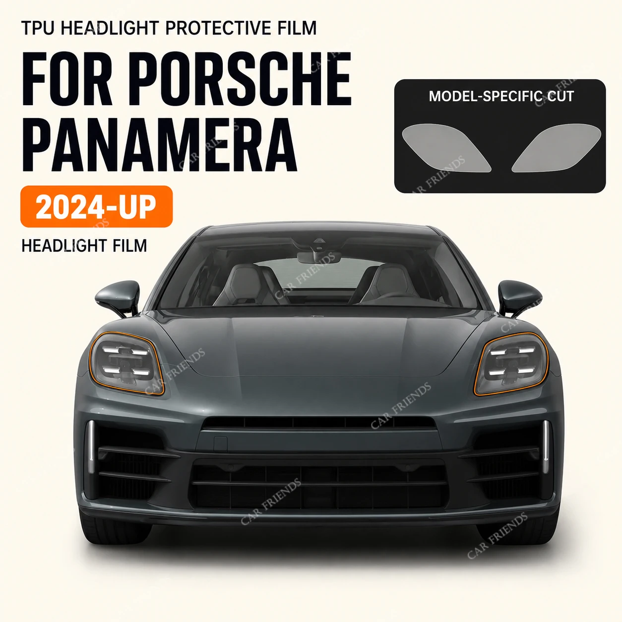 2x Custom Fit TPU Headlight Protective Film for Porsche Panamera Base 2024-Up Clear