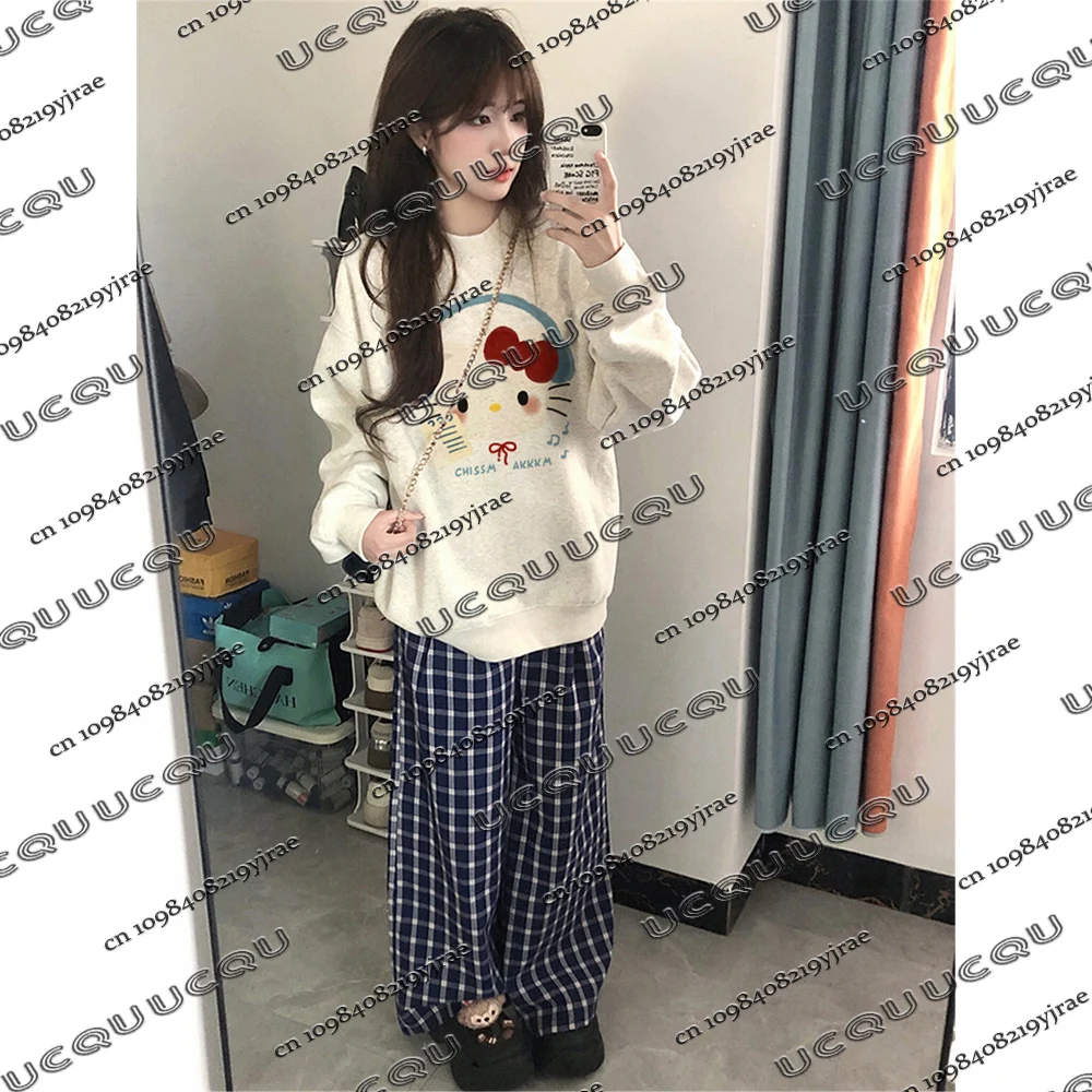 เสื้อฮู้ดลายเฮลโลคิตตี้ สไตล์อเมริกันวินเทจ เสื้อการ์ตูนผู้หญิง แฟชั่นยอดนิยม ไซส์พลัส สไตล์ลำลอง ฮาราจูกุ เสื้อแขนยาว สไตล์วายทูเค