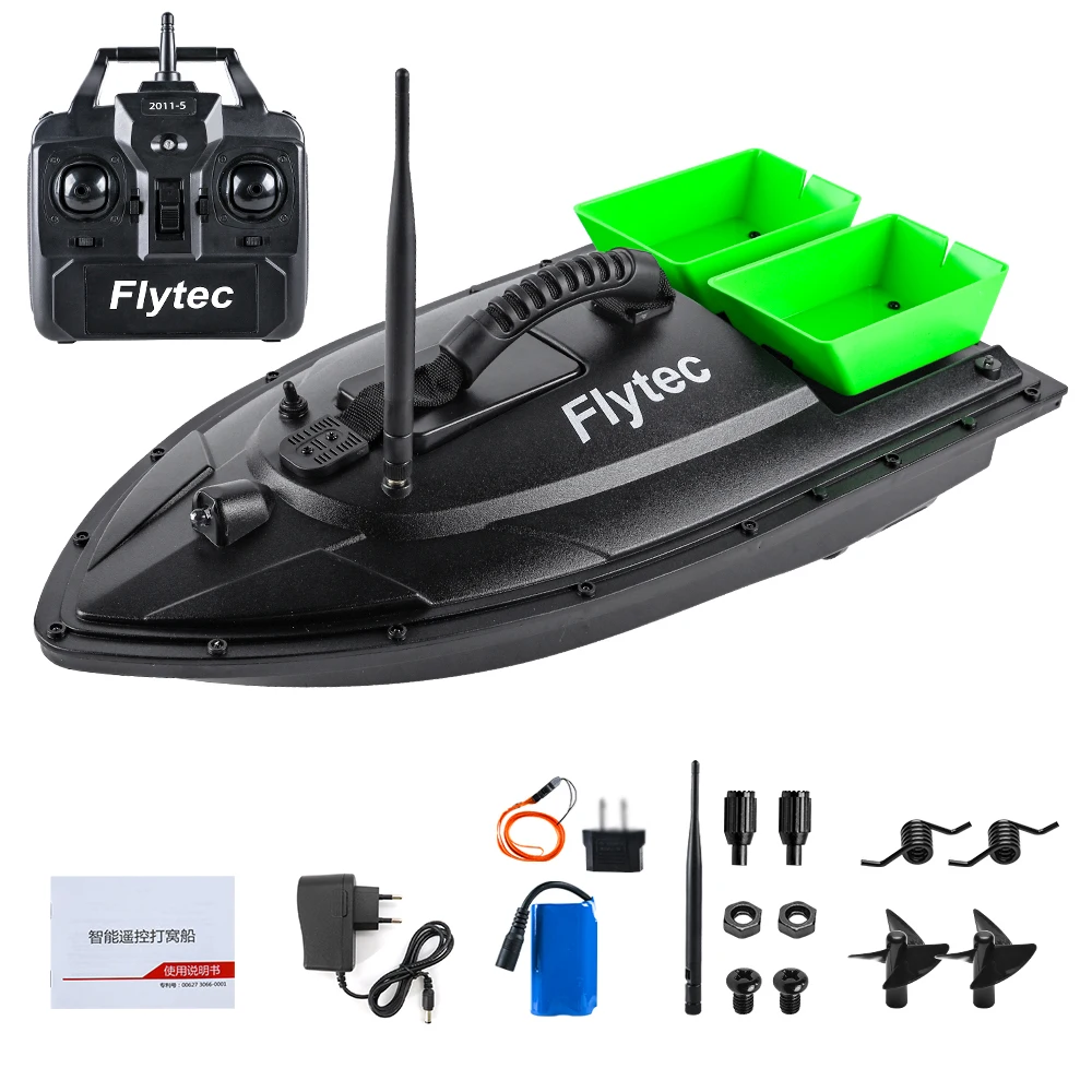 Flytec Fishing Bait Boat 500m Remote Control Bait Boat Dual Motor Fish Finder 1.5KG Loading w LED Light for Fishing Equipment