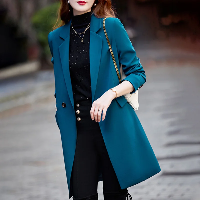 Blazers Women 2023 New Fashion Office Ladies Solid Mid Long Blazers Jacket Casual Long Sleeve Slim Coats Female Outerwear Tops