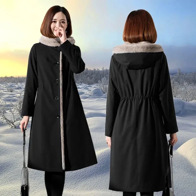Pop Female Hooded Fur Coat 2024 Autumn Winter New Women's The Long Jacket Coat Korean Version Trendy Imitation Fur Coat Women